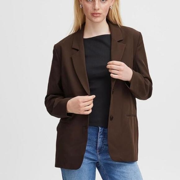 ICHI NWT Java Brown IHKATE SUS Oversized Button Loose Fit Blazer Medium - Picture 1 of 10